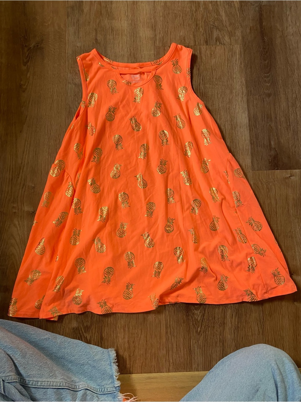 wonder nation Orange Tank Dress with Gold Pineapple Print